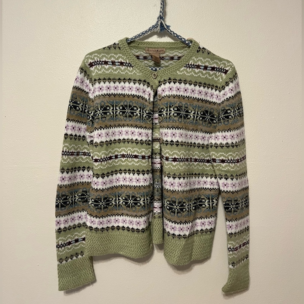 Vintage Green Knit Button Up Cardigan Mountain Lake Brand Women’s Size Medium